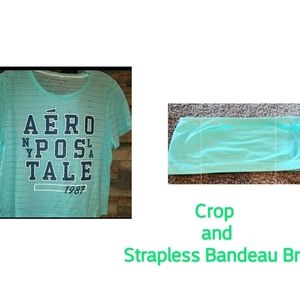 Aeropostale Crop Top & Matching Color Strapless Bandeau Bra Medium-Large Fit